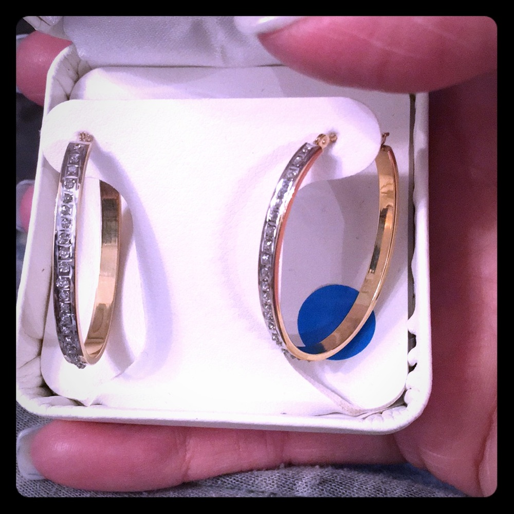 14kt Yellow Gold Diamond Hoop Earrings